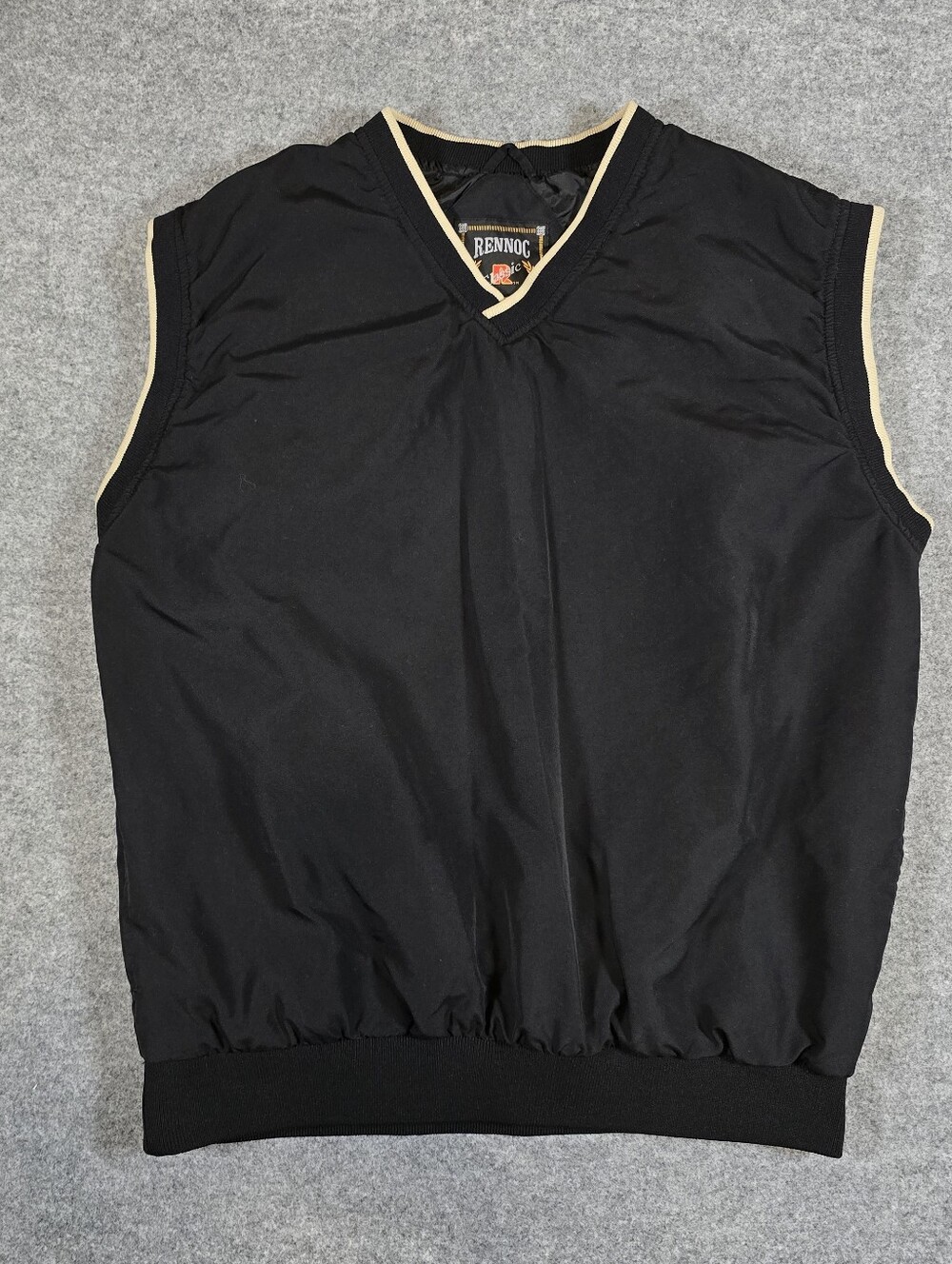 Vintage Rennoc Golf Vest Black Sleeveless V-Neck Windbreaker Style